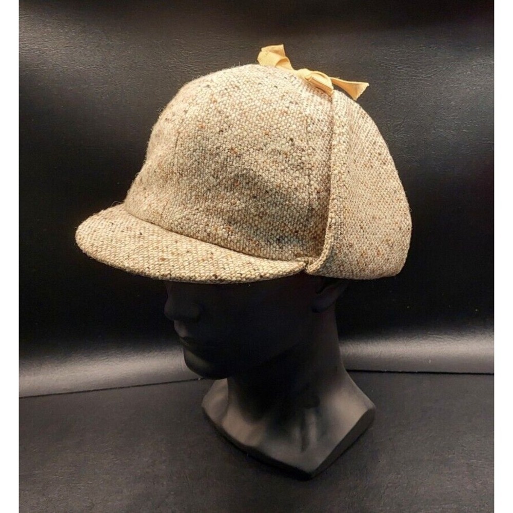 Vintage 1970s United Hatters Cap Sherlock Holmes Tweed Hat W/ Ear Flaps Size XL